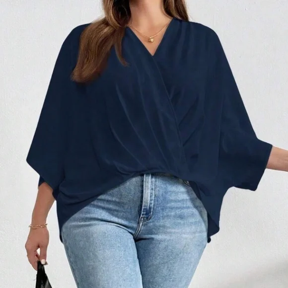 Plus Sold Ruched Batwing Sleeve High Low Blouse - Picture 9 of 9